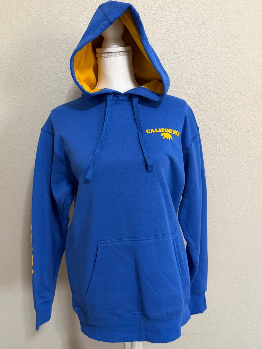 **Like New** Blue California Graphic Hoodie Sweatshirt with Yellow Accent